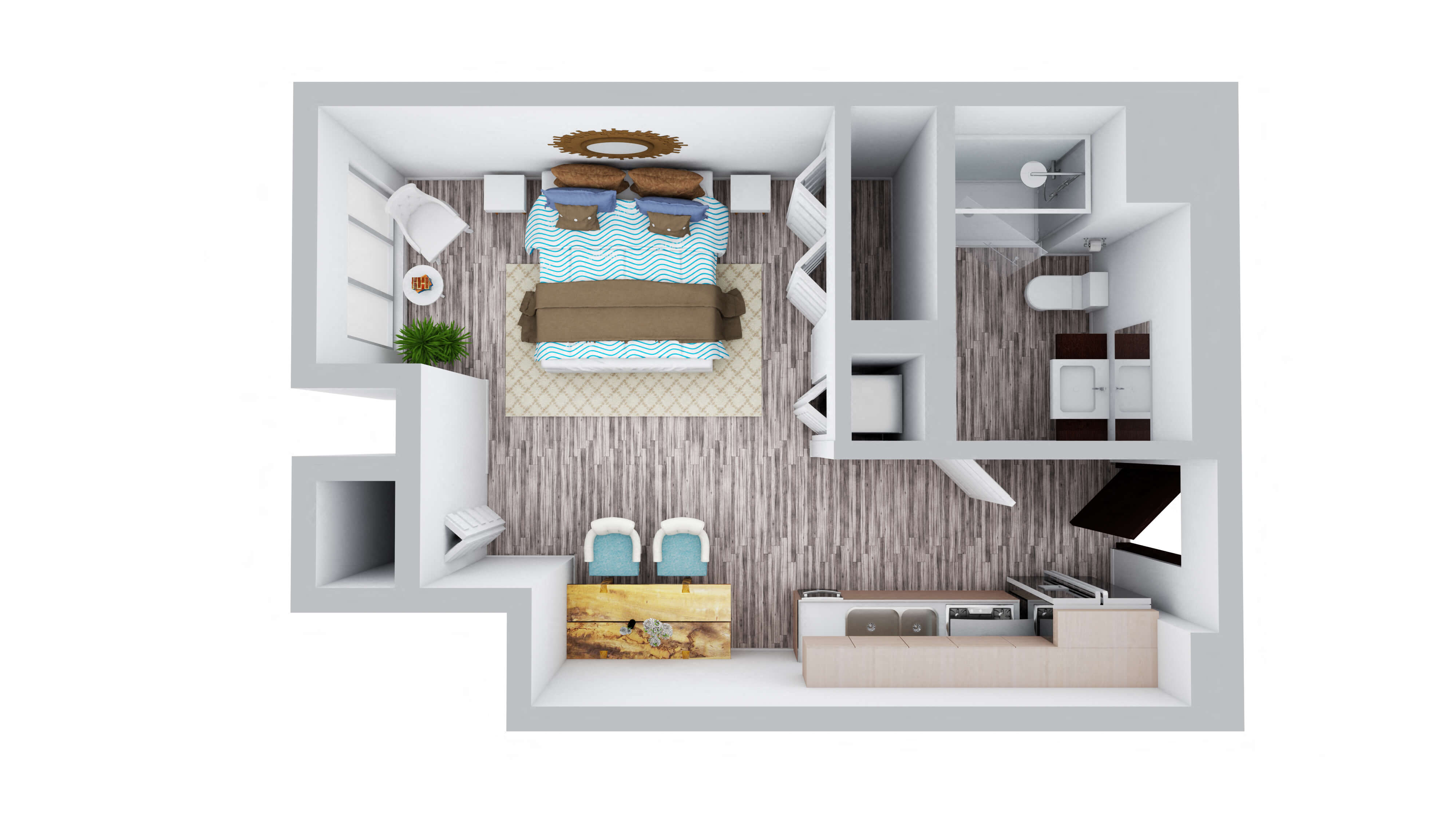 Floor plan for studio, 1 bath, 486 sqft